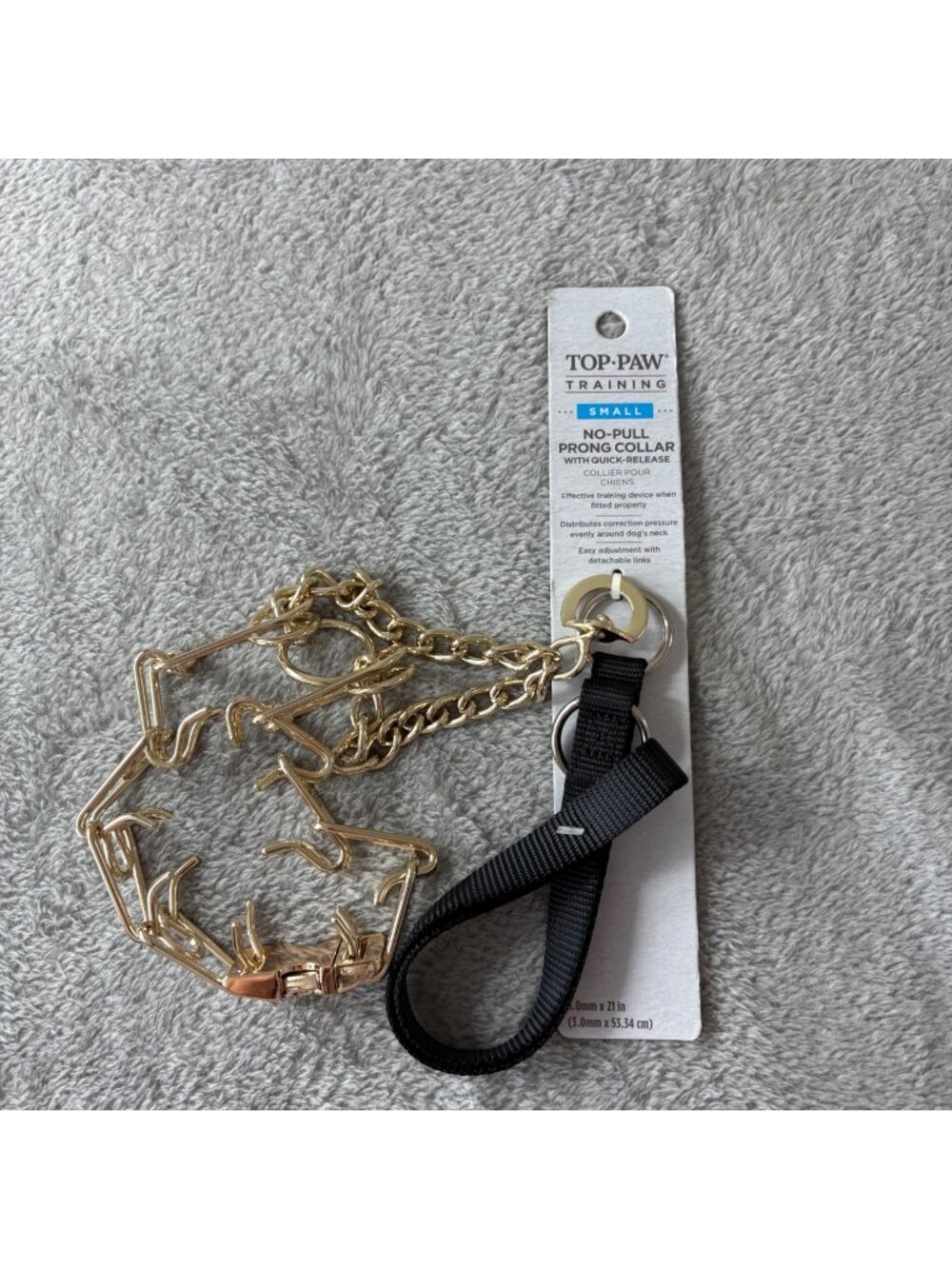 Top Paw Training No-Pull Quick-Release Prong Collar Small 21" Gold New